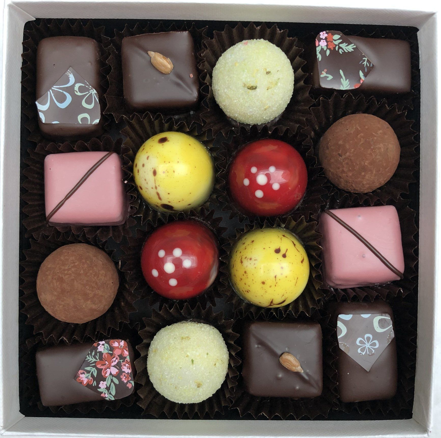 top view of hand made chocolates