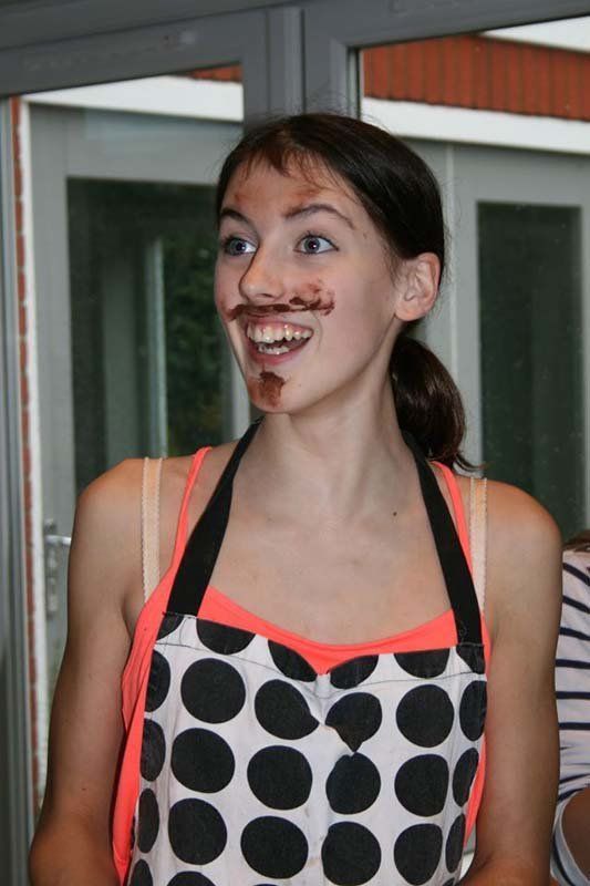 woman with chocolate mustaches