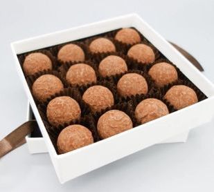 Cocoa dusted dark chocolate sea salted caramels 
