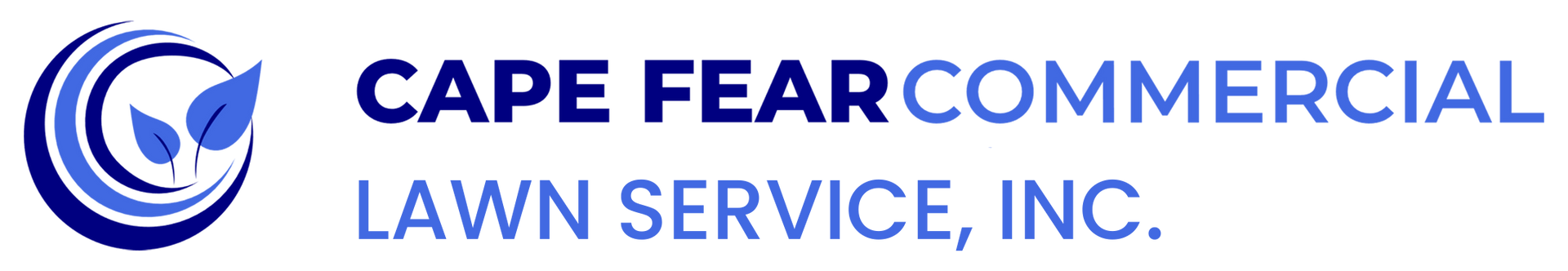Logo for Cape Fear Commercial Lawn Service, Inc., featuring a blue leaf design and text.