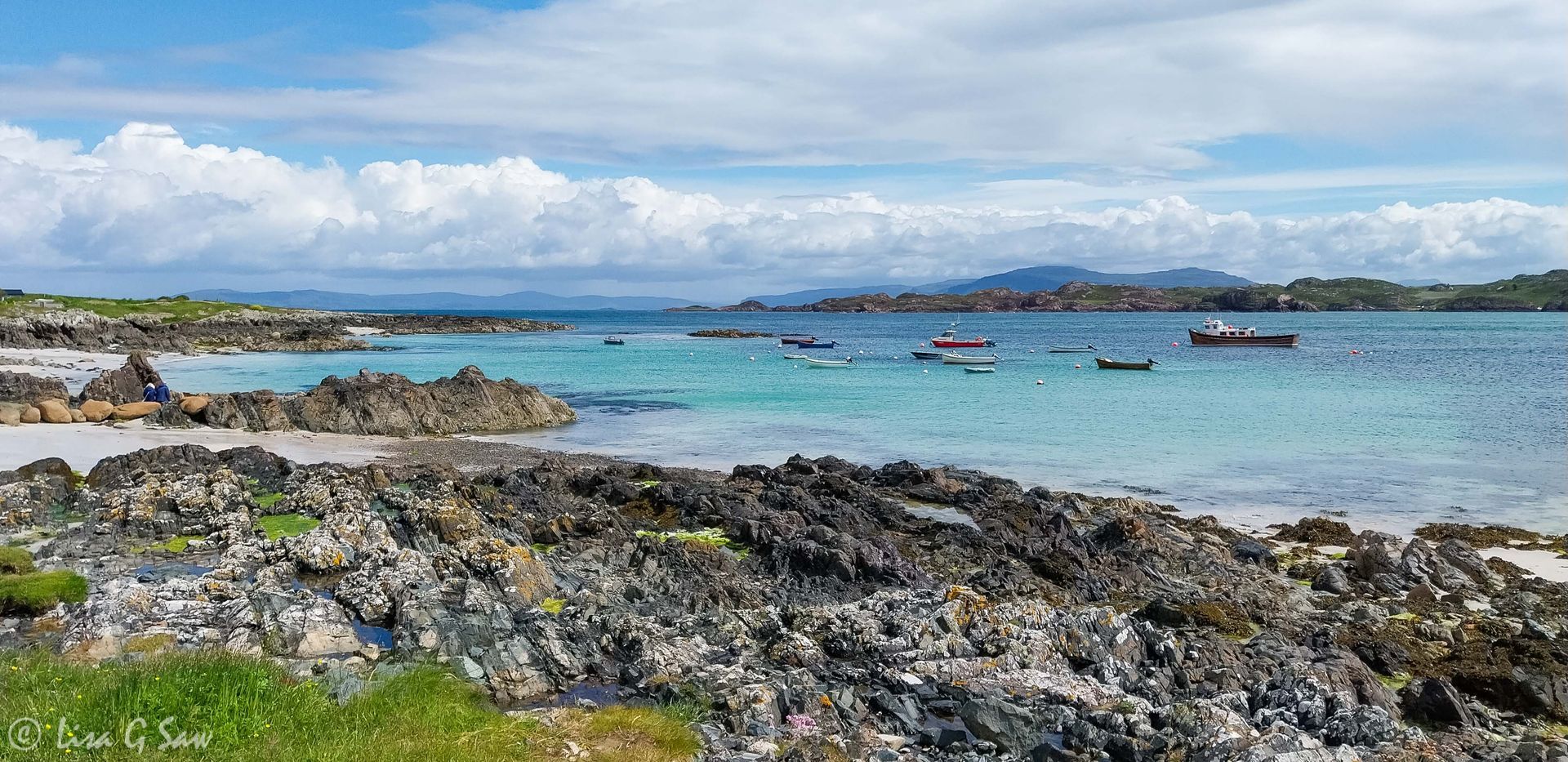 Boats moored in the Sound of Iona