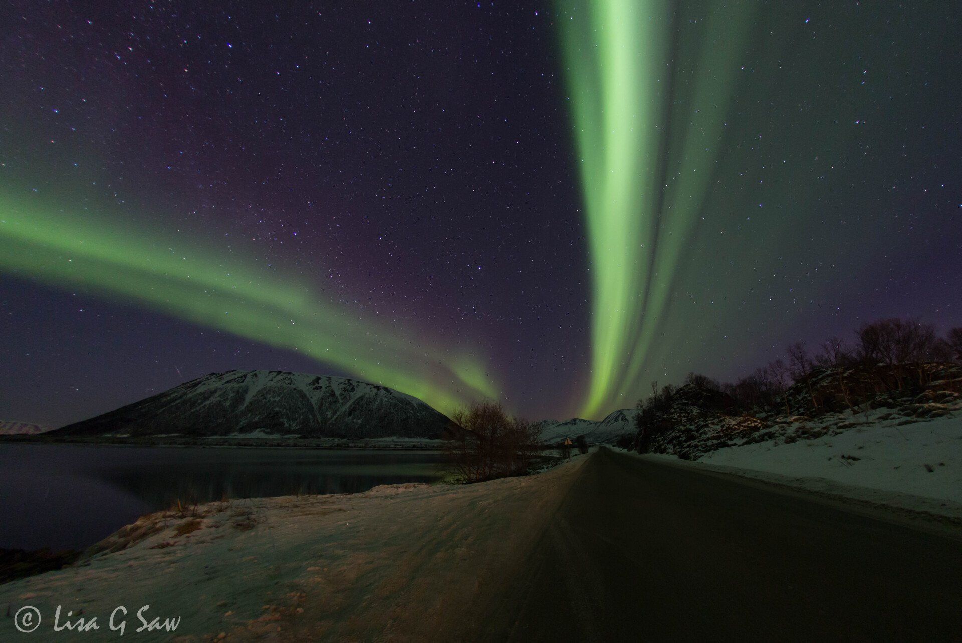 Road and the northern lights Norway