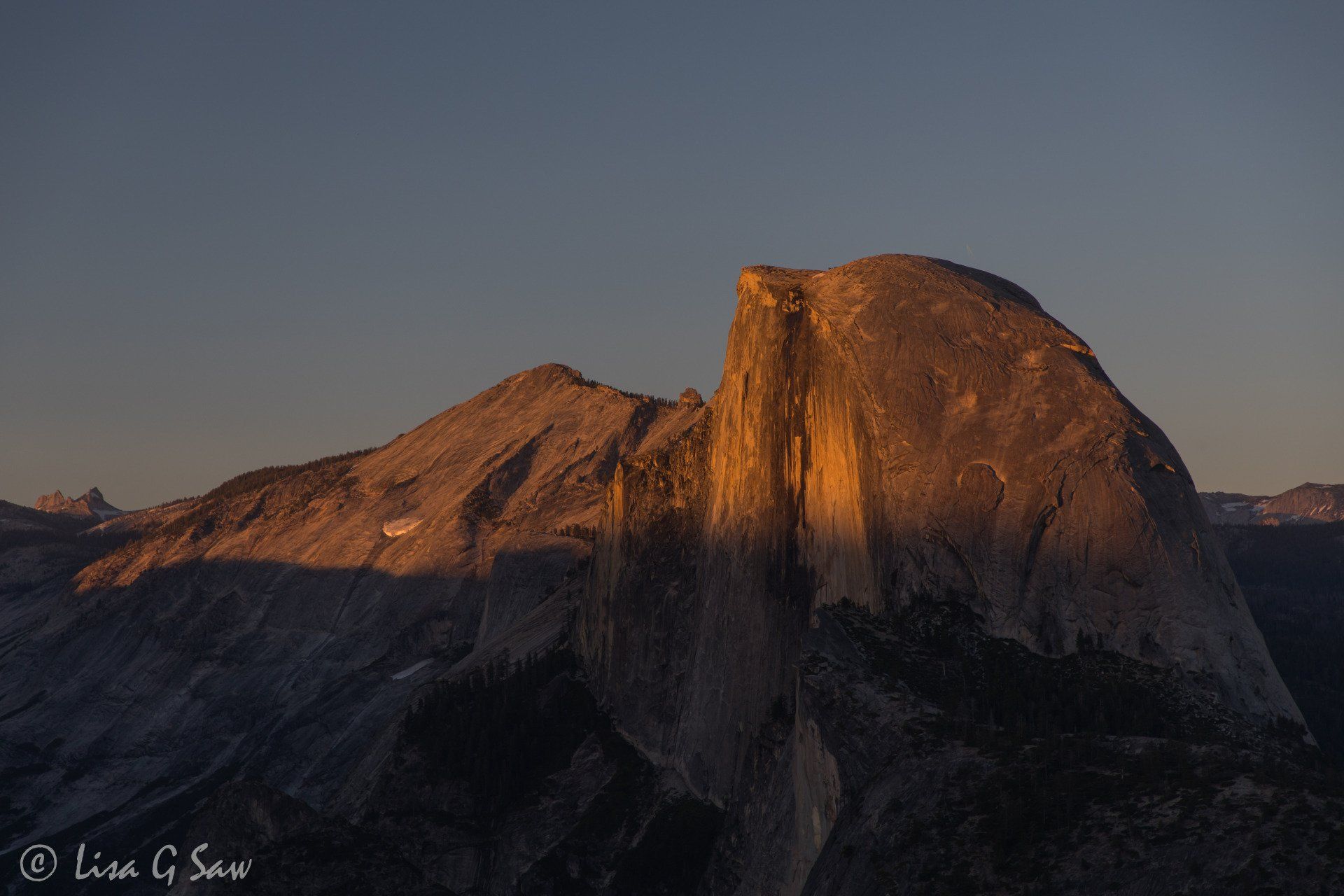Last light on Half Dome at Yosemite