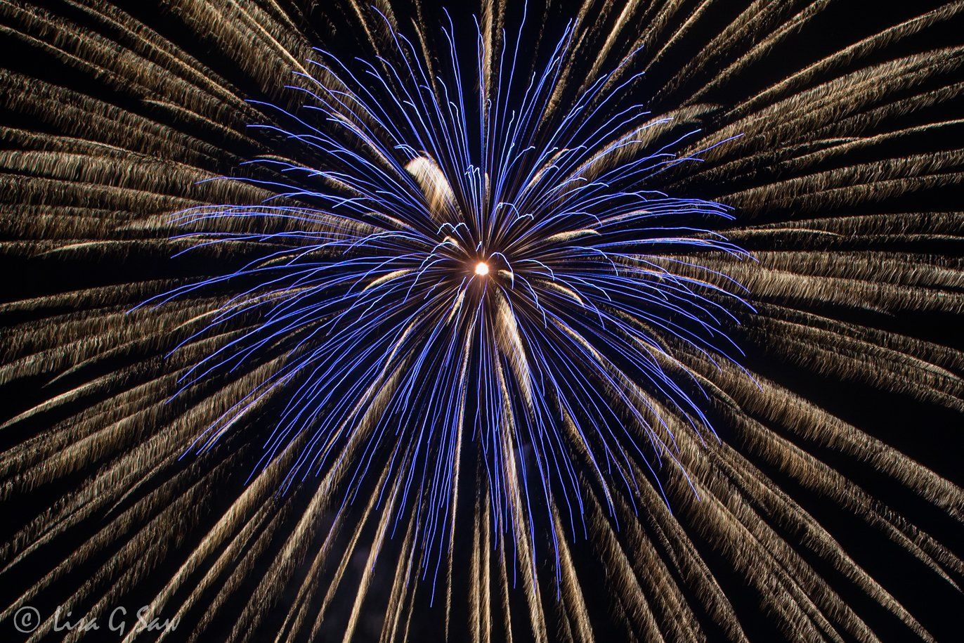 Close up of blue fireworks on 4th July in Calistoga