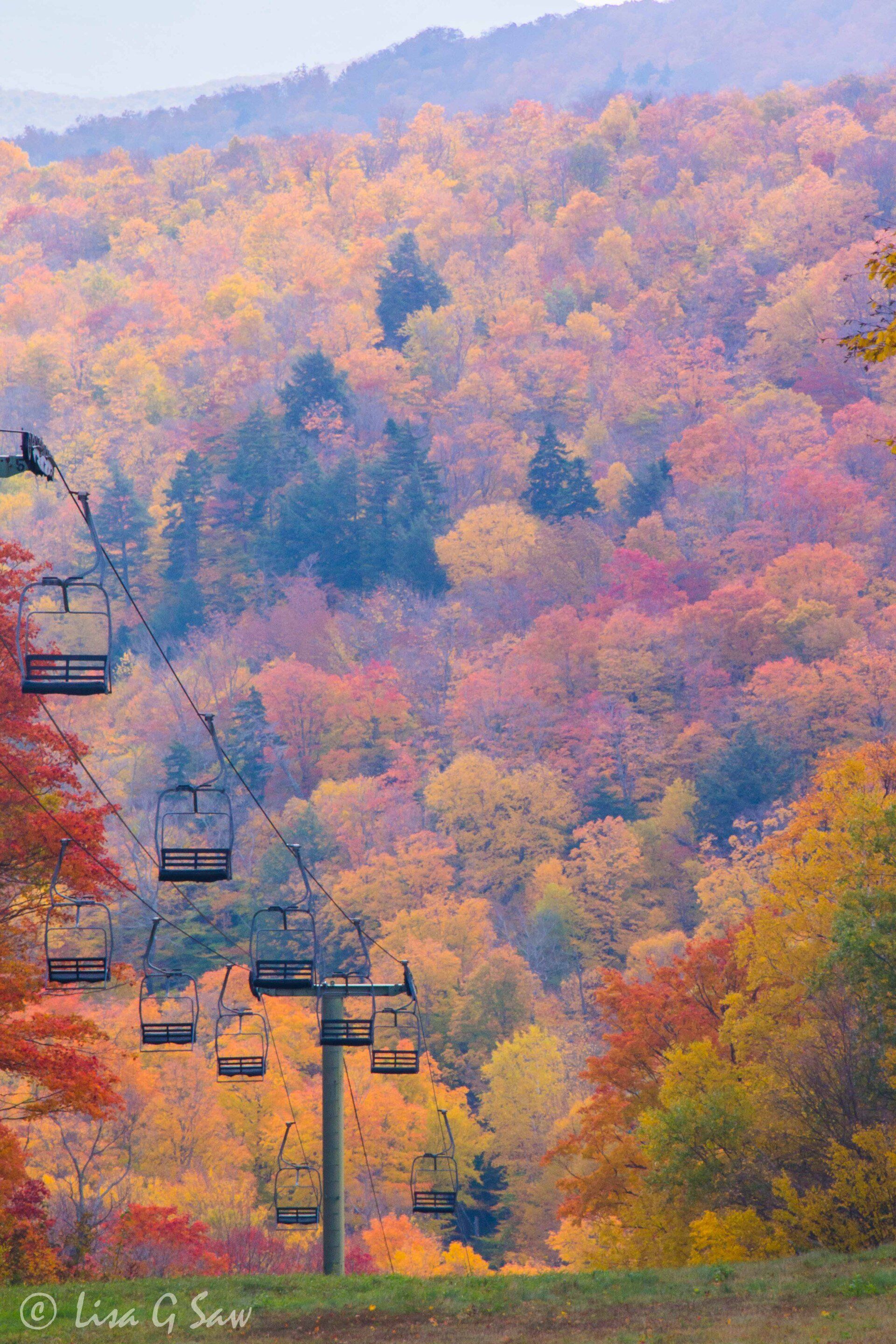 Chairlift and autumn trees