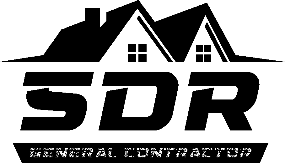 S Design and Restoration Logo: Black silhouette of a house above