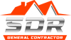 S Design and Restoration Logo: Orange roof above metallic