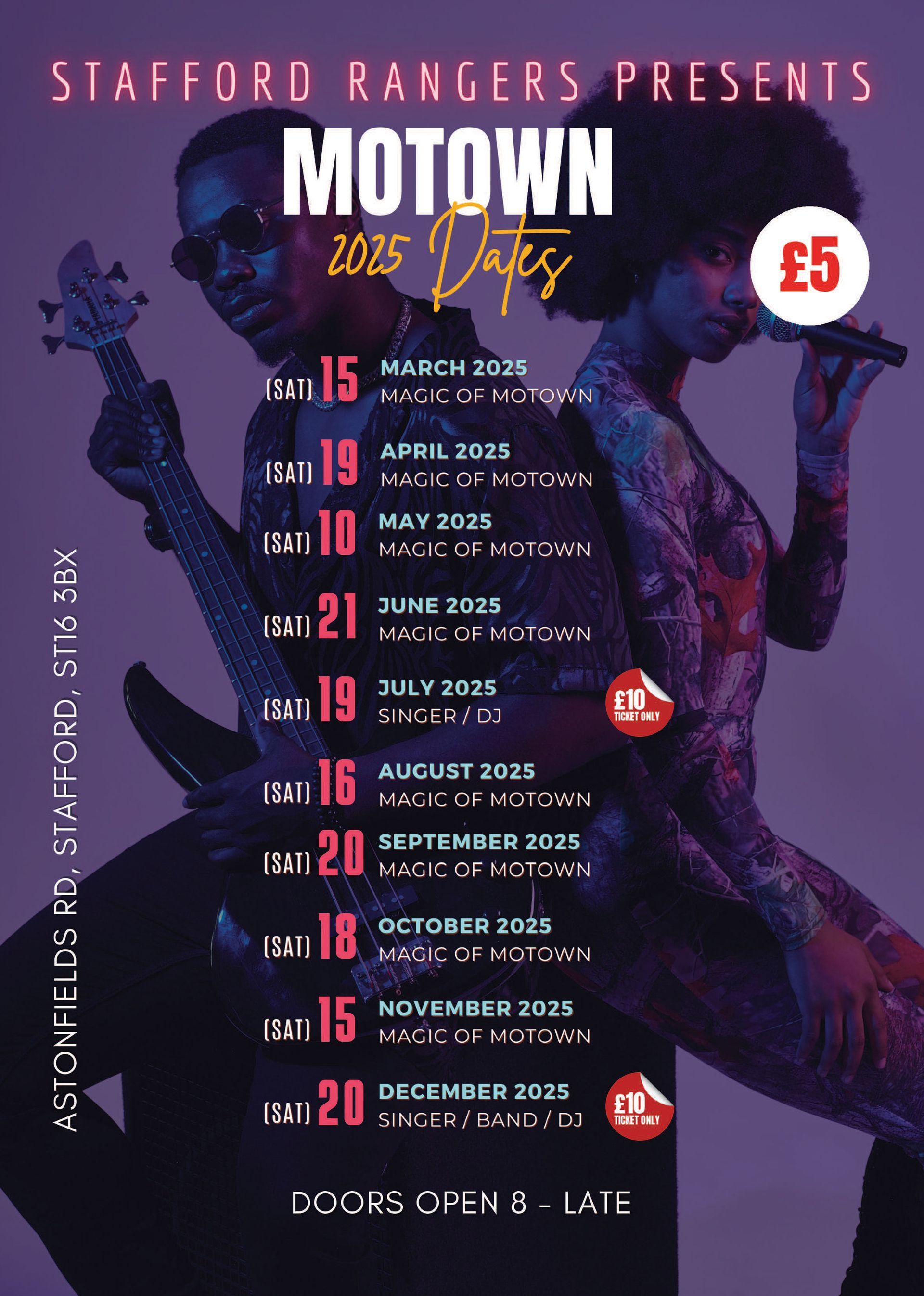 A poster for stafford rangers presents motown