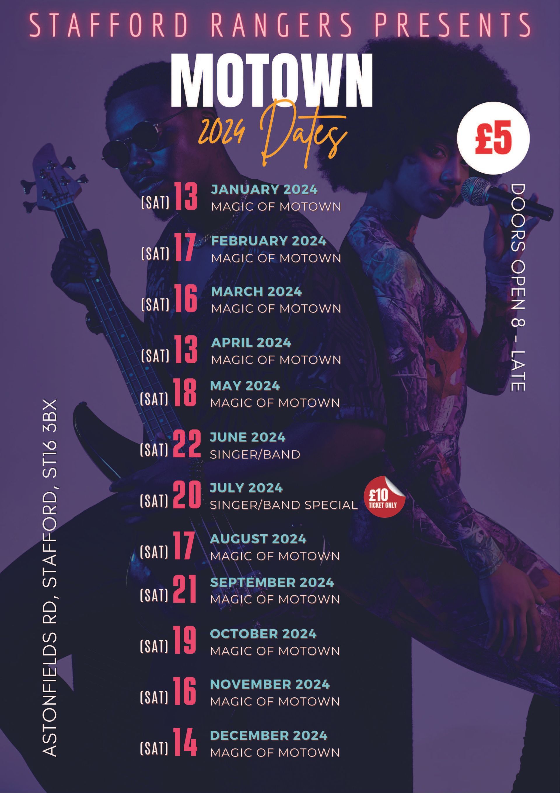 A poster for stafford rangers presents motown