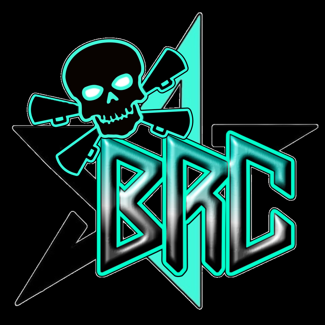 Skull and crossed megaphones over stylized 