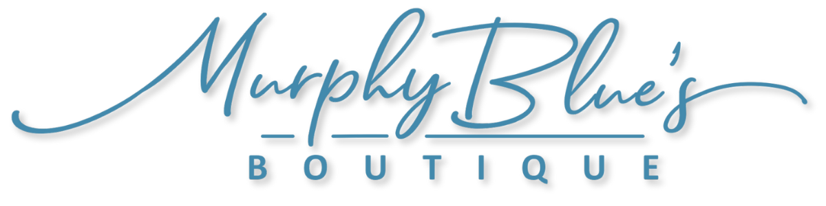 A blue logo for murphy blue 's boutique on a white background.