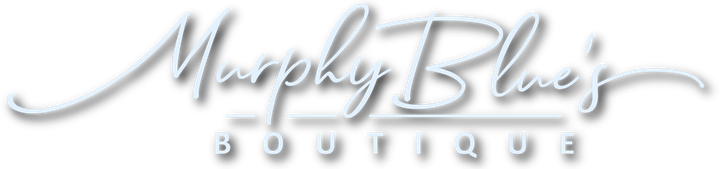 The logo for murphy blue 's boutique is a white logo with a shadow on a white background.