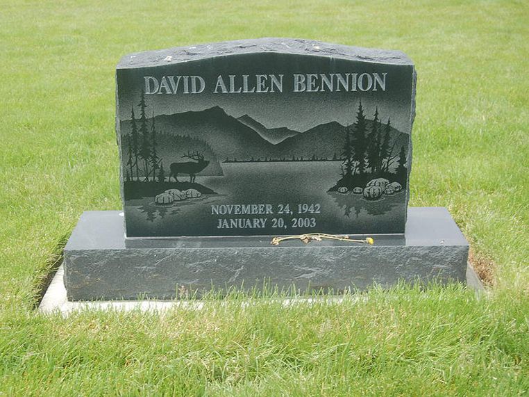 A gravestone for david allen bennion is in a cemetery