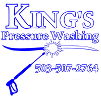 King's Pressure Washing logo: Blue text and pressure washer illustration, with phone number 503-507-2764.