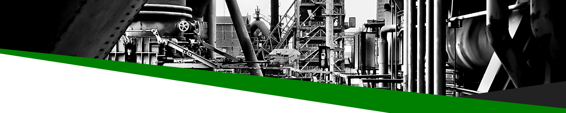 Black-and-white industrial machinery with a green diagonal stripe along the bottom edge.