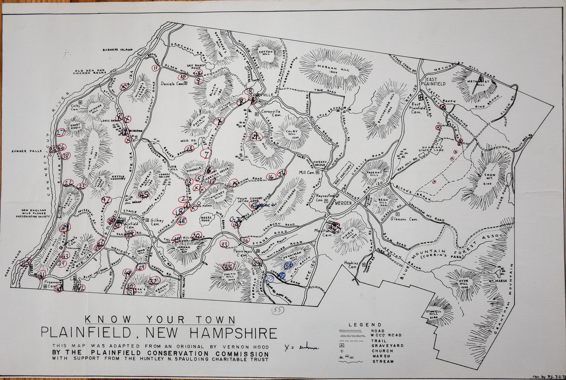 Map shows location of known cellar holes in Plainfield.