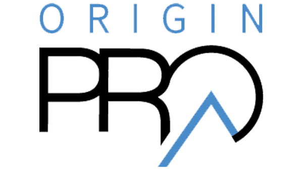 The origin pro logo has a blue arrow pointing up