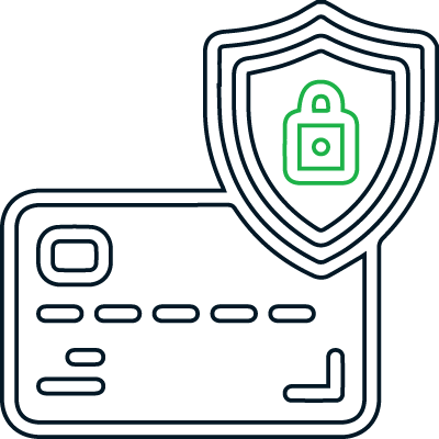 A credit card with a shield and a padlock on it.