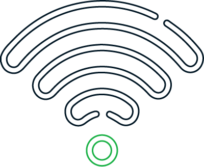 A drawing of a wifi signal with a green circle in the middle.