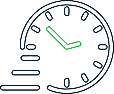 A line drawing of a clock with a green clock face.