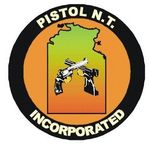 Logo for Pistol N.T. Incorporated, featuring two crossed pistols in front of a map of Northern Territory, Australia.