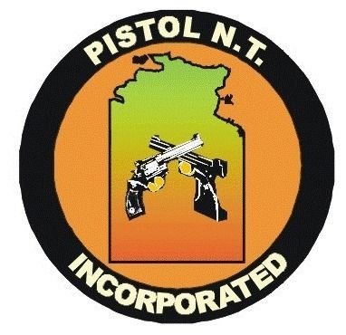 Logo for Pistol N.T. Incorporated, featuring two crossed pistols in front of a map of Northern Territory, Australia.