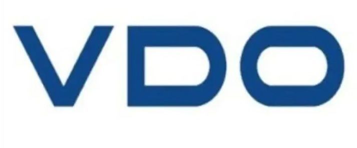 Logotipo azul de VDO sobre fondo blanco
