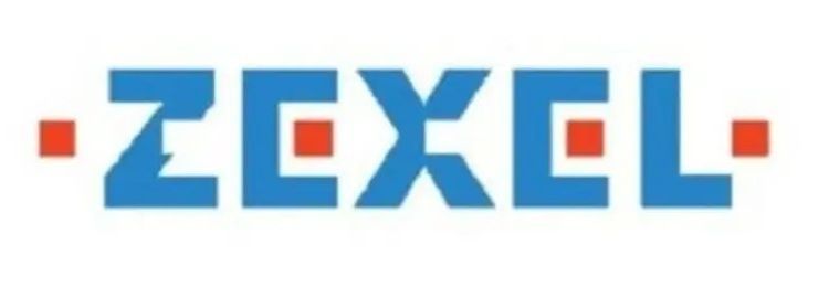Logotipo de ZEXCEL en azul con detalles en naranja y un pequeño icono cuadrado naranja.