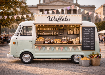 Beispielfoto Cateringstand: Waffel-Stand vor Museum mit Wimpelkette
