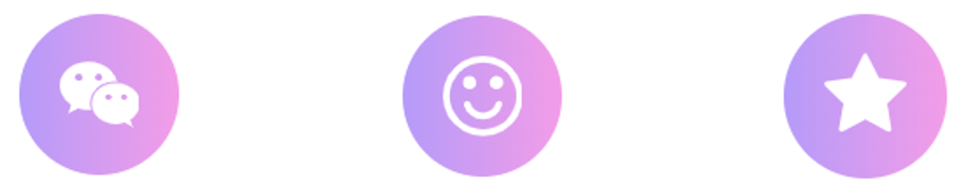 Three purple circles with a smiley face , a star , and a ghost.