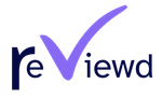 A logo for review with a purple check mark
