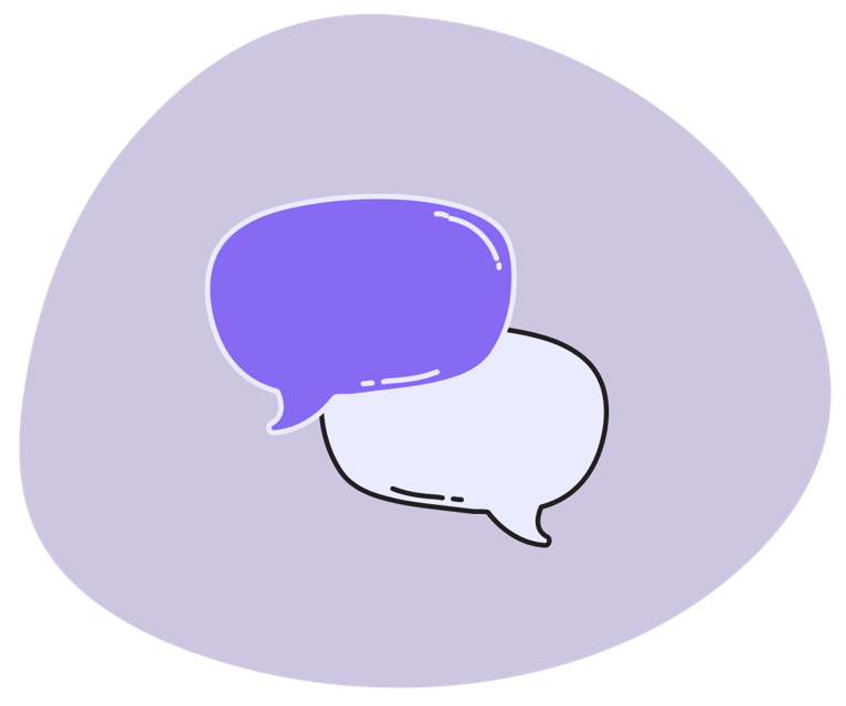 Two speech bubbles are sitting next to each other on a purple background.