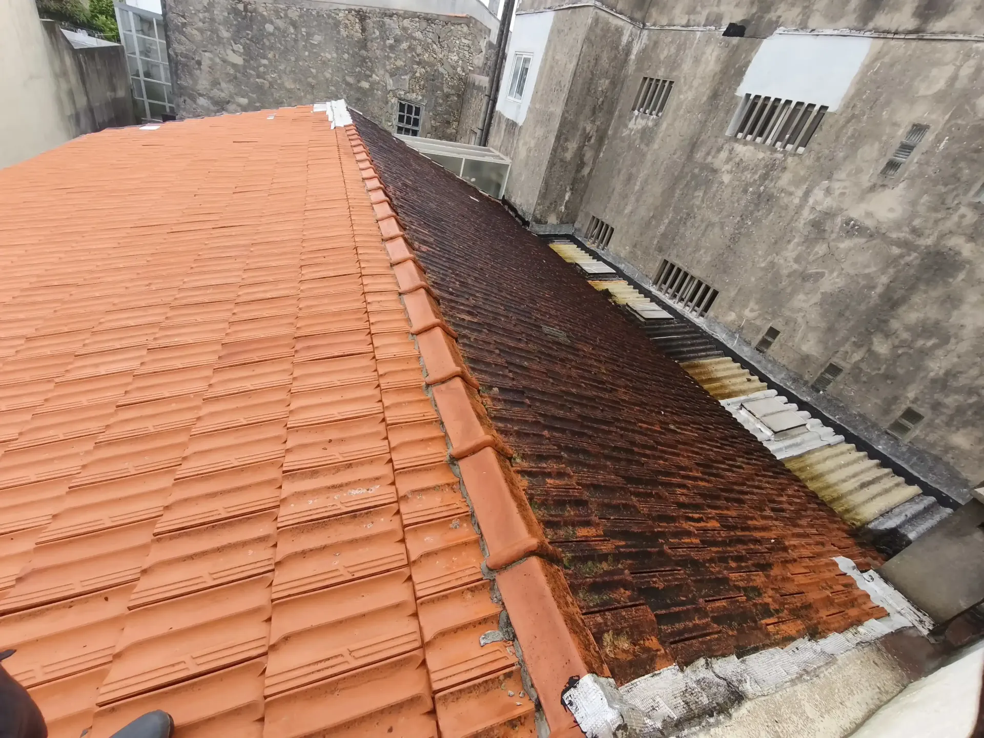 Serviço de limpeza de telhado com remoção de sujidade e musgo no Porto
