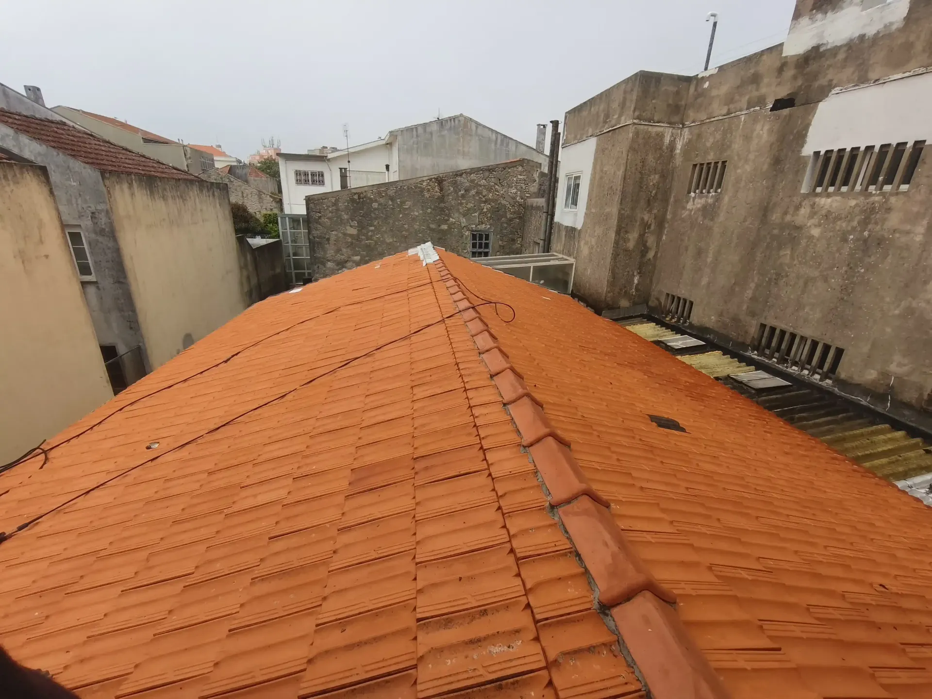 Telhado no Porto após limpeza profissional, com aspeto renovado, limpo e protegido.