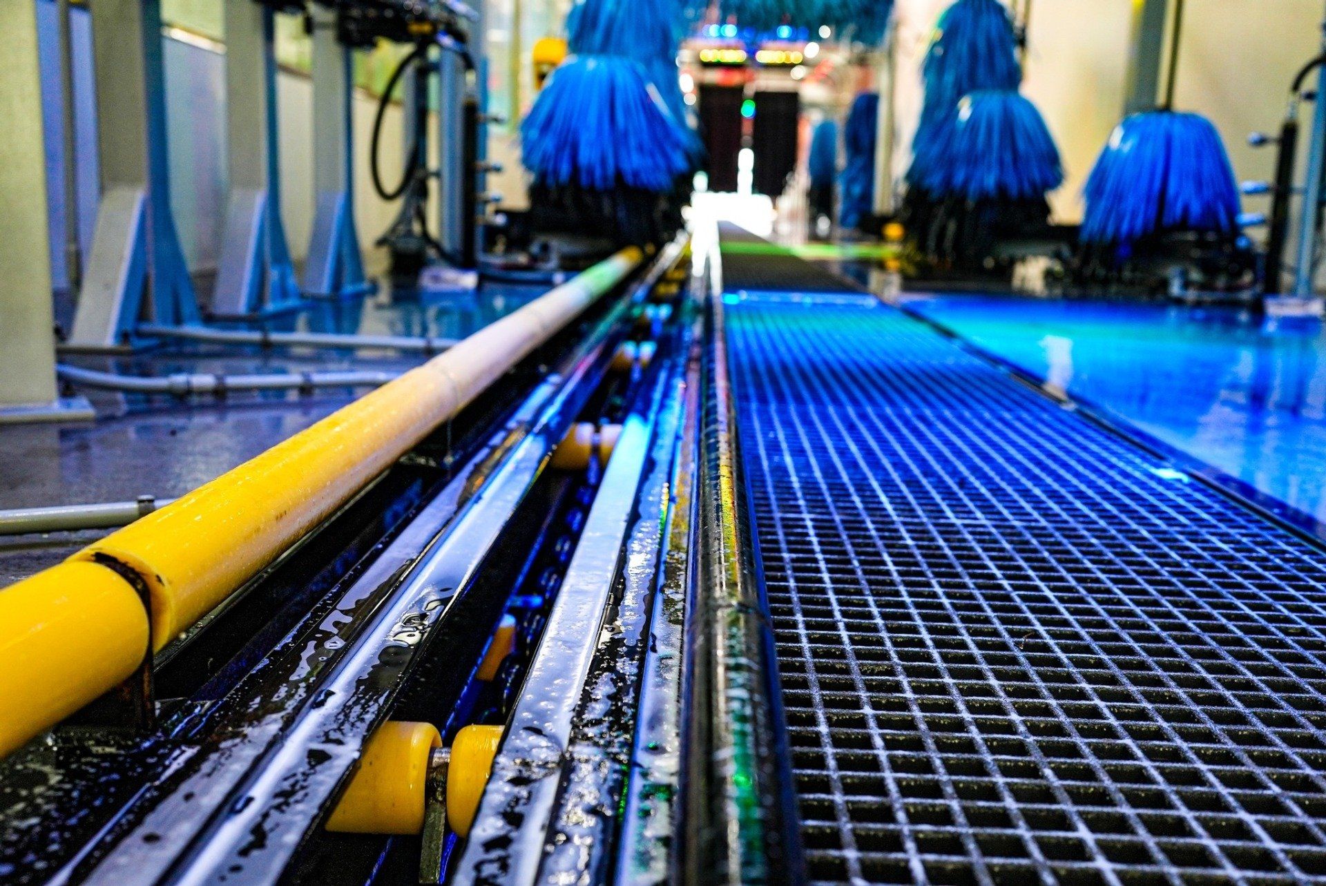 close up of car wash floor conveyer