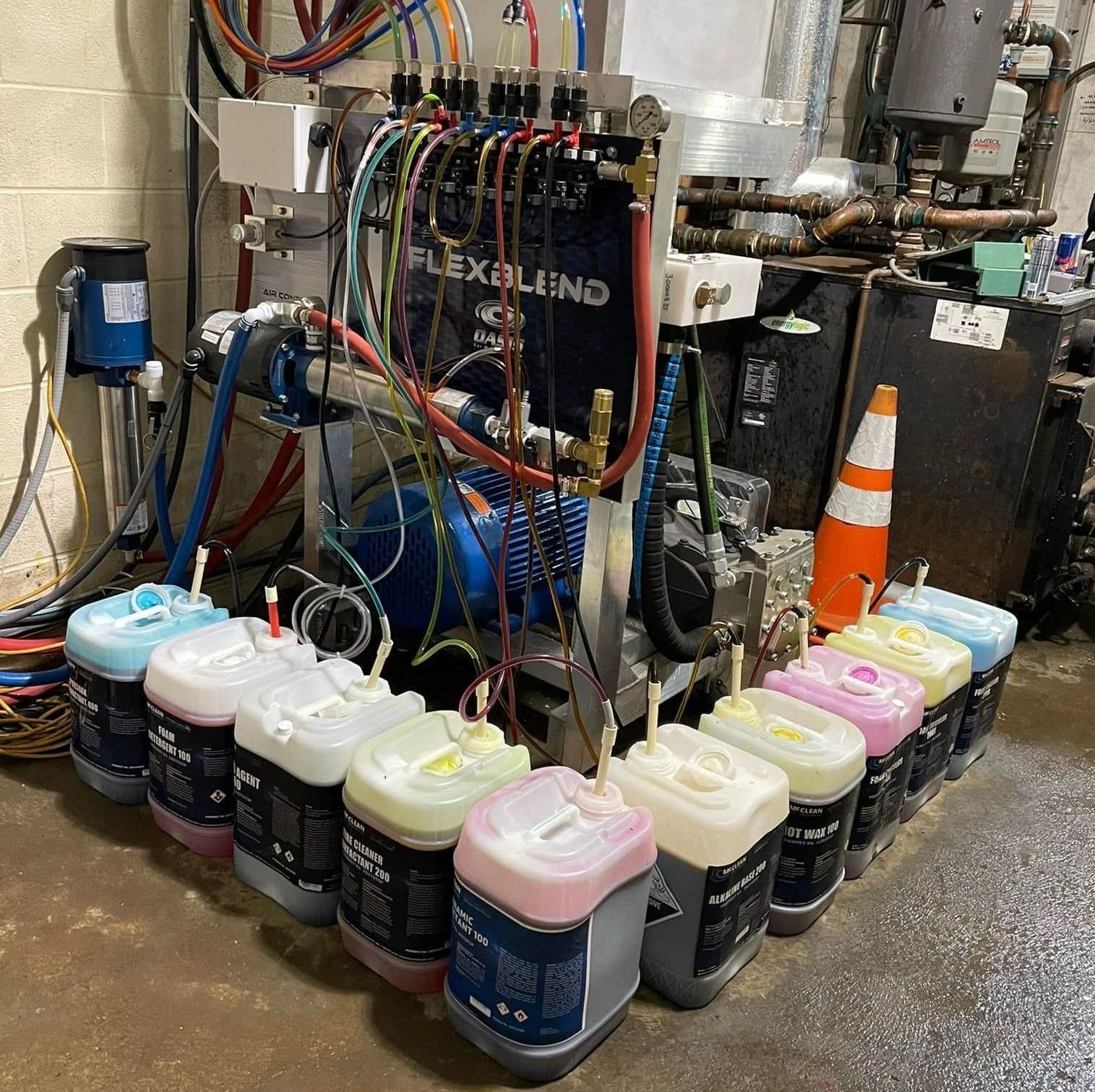 mcClean chemicals in car wash back room