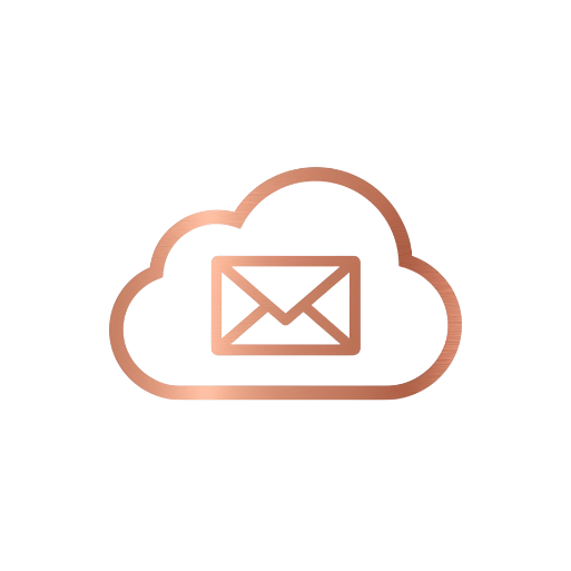 Copper line-art icon of an email envelope and cloud representing business email and cloud infrastructure tools.