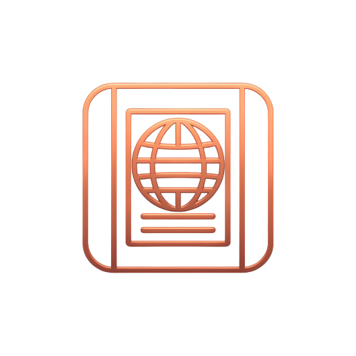 Copper line-art icon of a globe, cursor, and server stack representing domains and hosting services.