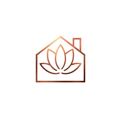 Copper line-art icon of a lotus and browser window representing brand design and creative foundations.