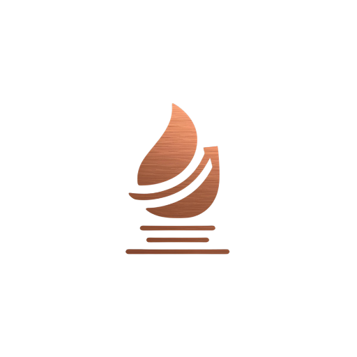 Copper line-art icon of a flame and upward arrow representing brand growth and award-winning performance.
