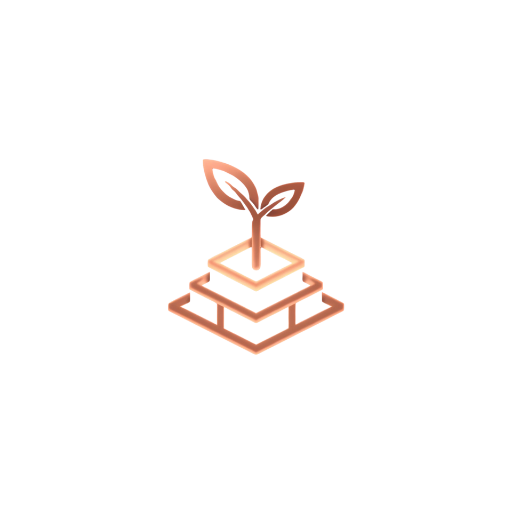 Copper line-art icon of a central hub and nodes symbolizing AI systems and automated operations.

