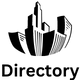 a black and white logo for a directory with a city skyline .
