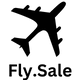 a silhouette of an airplane with the words `` fly sale '' below it .