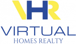 A blue and yellow logo for hr virtual homes realty
