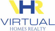 A blue and yellow logo for hr virtual homes realty