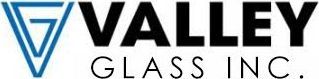 The logo for valley glass inc. has a blue triangle on it.