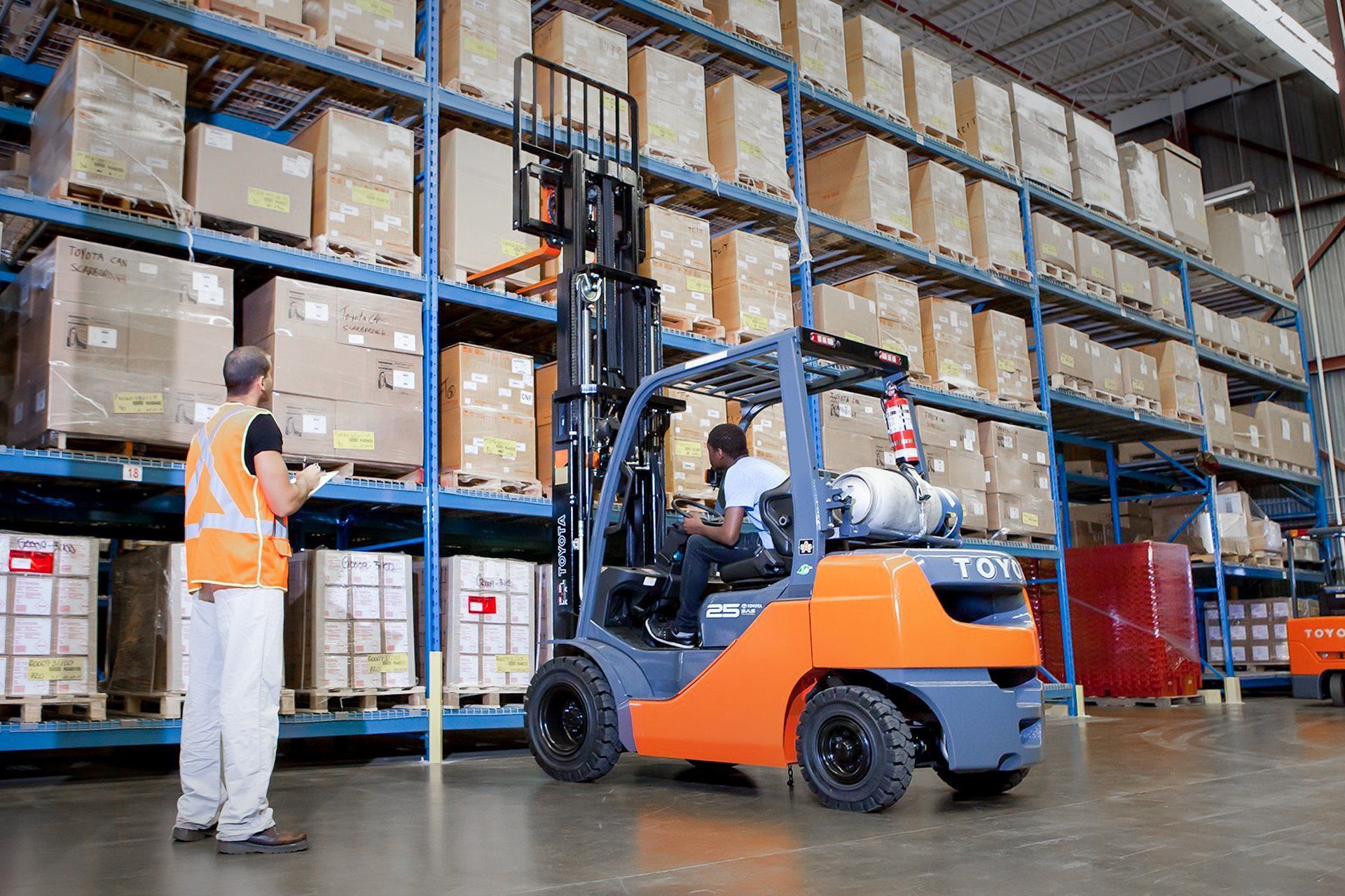 forklift toyota in a warehouse