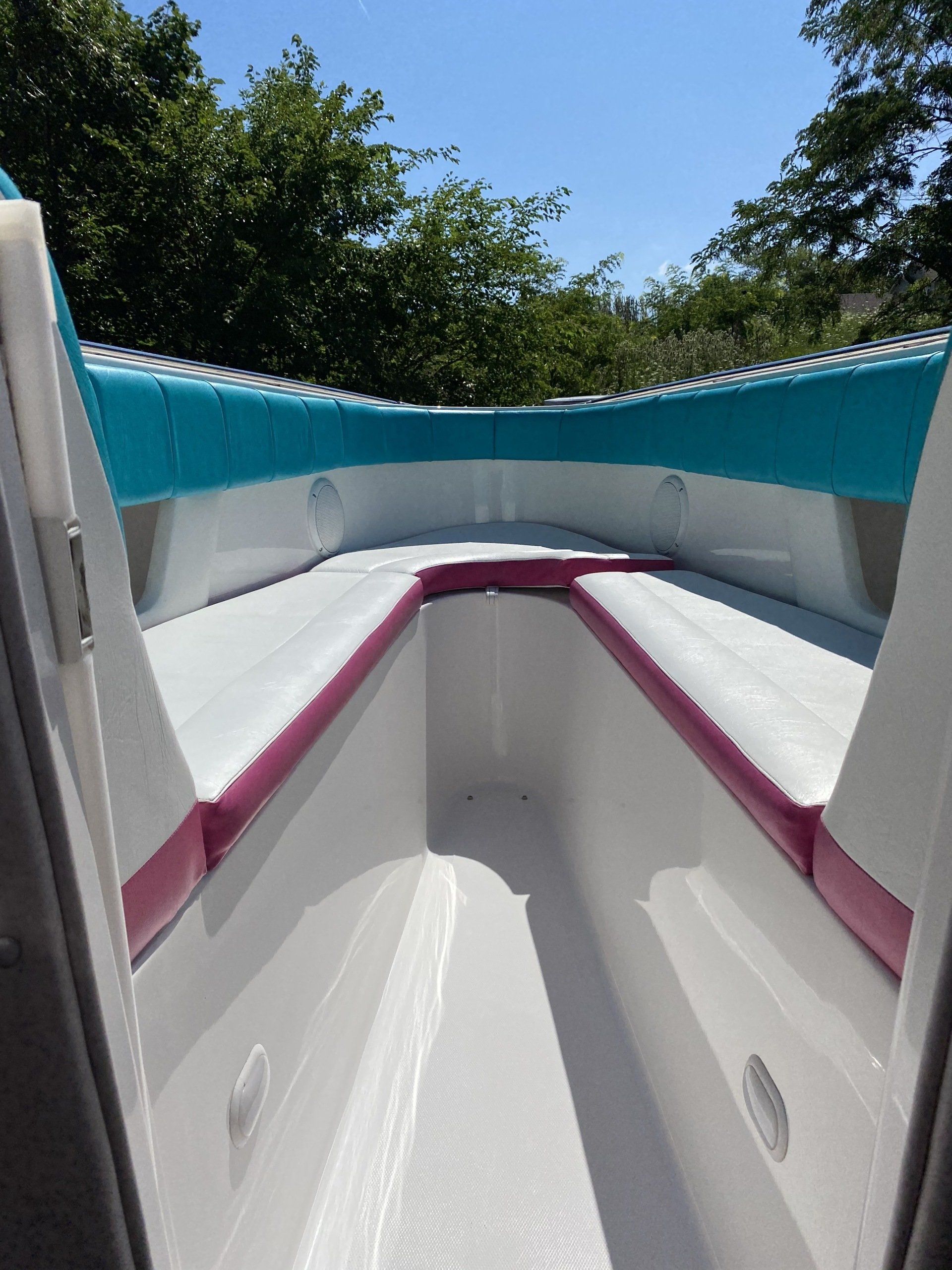 Boat bow restoration and fiberglass polishing in Lindenhurst IL by Captain Coles Detailing.