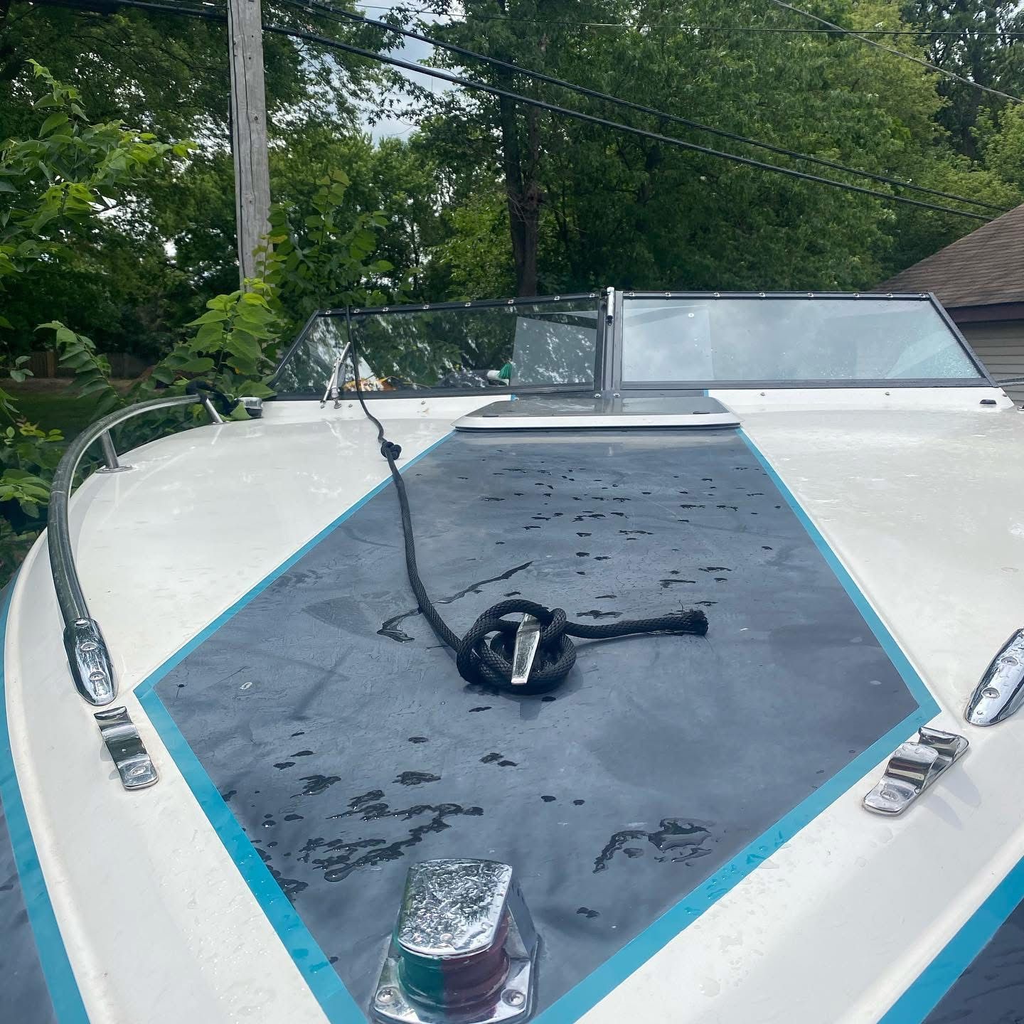 Boat deck restoration and deep cleaning in Lake Villa IL by Captain Coles Detailing, mobile marine detailing experts.