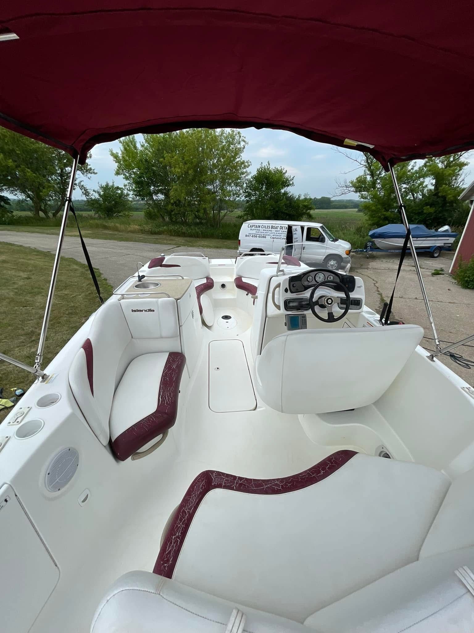 Boat interior vinyl cleaning and marine detailing in Spring Grove IL by Captain Coles Detailing.